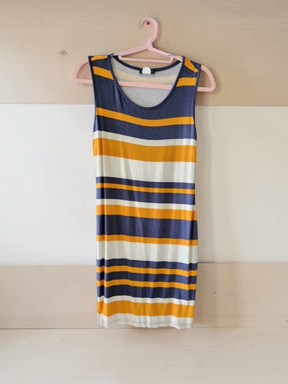 Venus Nautical Tank Slip Dress | Mustard Navy White Stripe | Size Medium